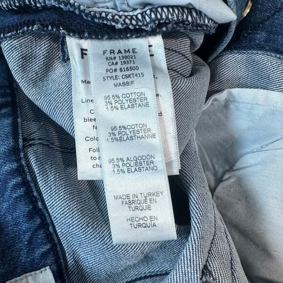 FRAME Denim Claire Mini Skirt Gold Button High Rise A-Line Medium Wash Blue - Picture 11 of 16